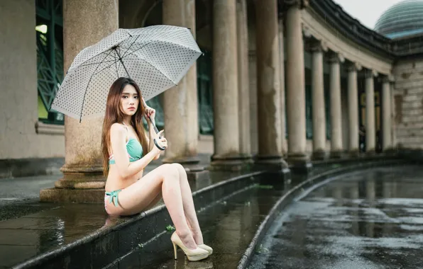 Girl, street, umbrella