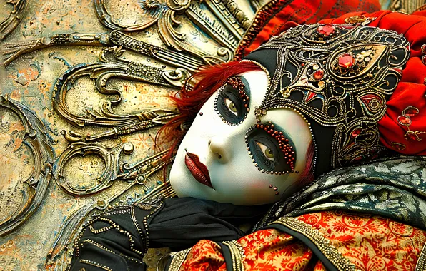 Girl, decoration, face, pose, style, patterns, hand, portrait
