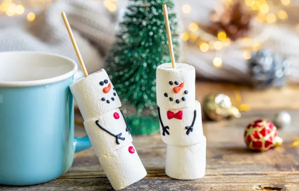 Christmas, candy, New year, snowmen, snowman, a couple, Duo, faces