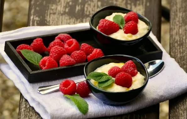 Picture raspberry, dessert, sweet, krem, Malina, yagody