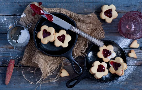 Picture cookies, jam, Valentine cookies