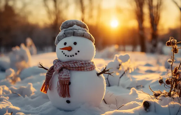Winter, snow, Christmas, New year, snowman, Christmas, winter, snow