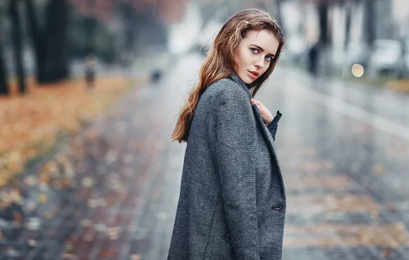 Picture autumn, look, leaves, girl, hair, coat, Nastya, Alex Virusan