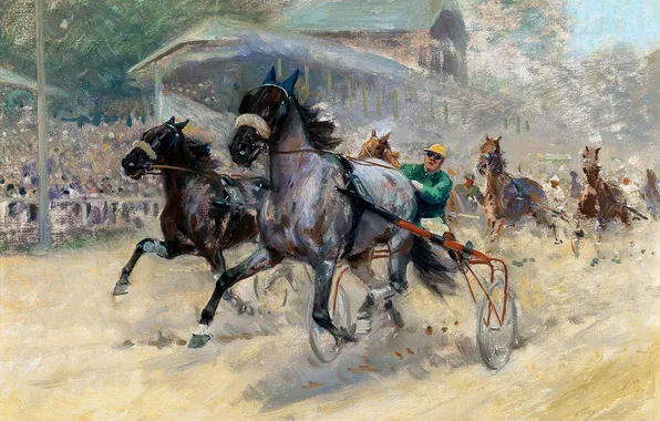 Running, Picture, Horse, Strollers, Karl Franz Bauer, The hippodrome, Carl Franz Bauer, Austrian battle artist …
