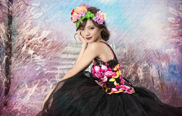 Girl, flowers, style