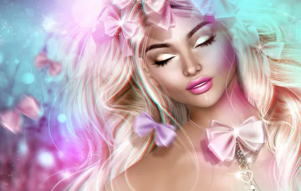 Girl, face, hair, bow