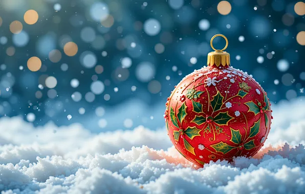 Winter, snow, ball, Christmas, the snow, New year, bokeh, AI art