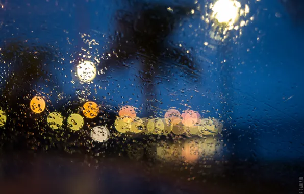 Picture lights, glass, night, drops, raining, globes