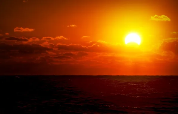 Sea, the sky, water, the sun, clouds, landscape, sunset, red