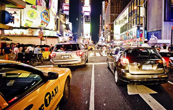 Picture night, new York, night, new york, usa, nyc, Traffic Jam