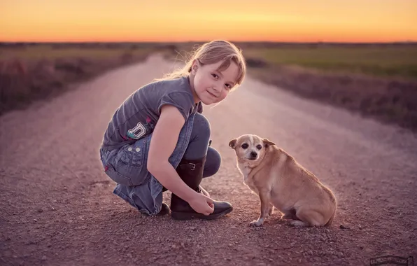 Picture road, dog, girl