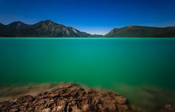 Forest, water, mountains, nature, lake, shore, green