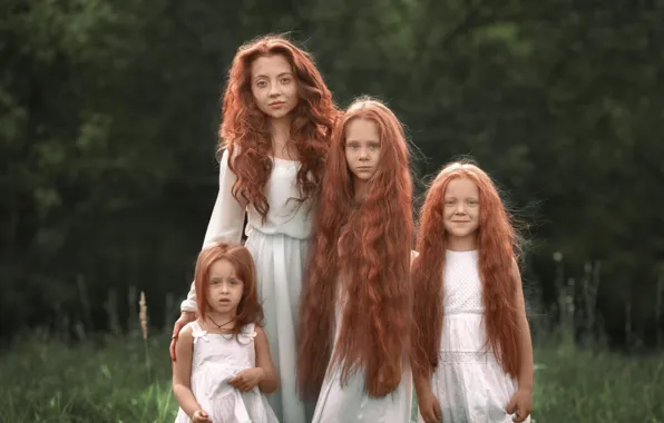 Hair, girls, red, sisters