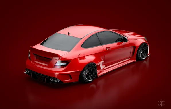Mercedes-Benz, Red, Auto, Mercedes, Car, C63, Widebody, Red background