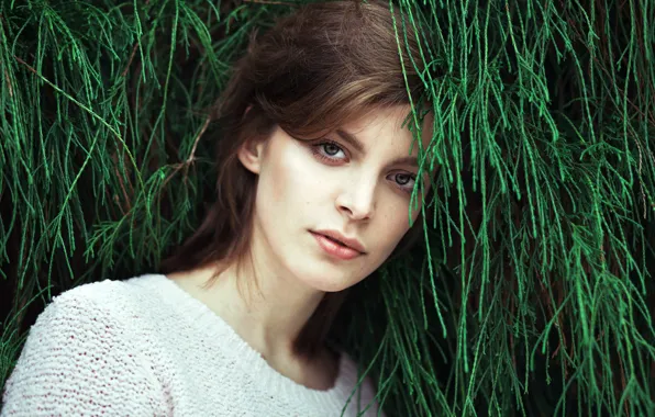 Picture greens, look, portrait, makeup, hairstyle, brown hair, beauty, in white