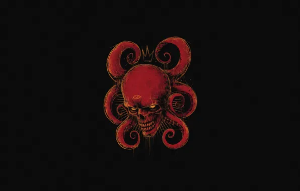 Red, Minimalism, Skull, Style, Background, Octopus, Red, Art