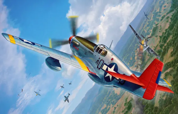 War, art, airplane, painting, aviation, WW2, P-51 Mustang, At tuskegee airmen