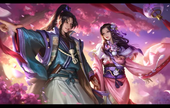 Mood, holiday, spring, Sakura, art, pair, Warring States Buwu, yiqian zhang