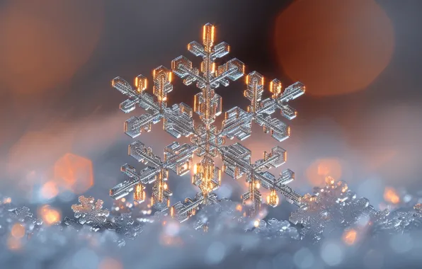 Winter, macro, light, snow, texture, Christmas, New year, snowflake