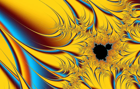 Yellow, abstraction, blue, pattern, fractal, ornament, spot, the mathematical universe