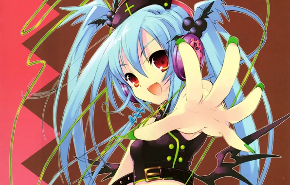 Hand, girl, Art, wings, blue hair, Noizi Ito