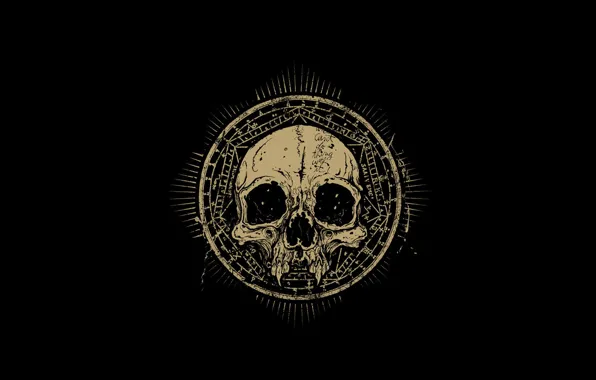 Picture the darkness, skull, round, minimalism, characters, signs, horror, Satan