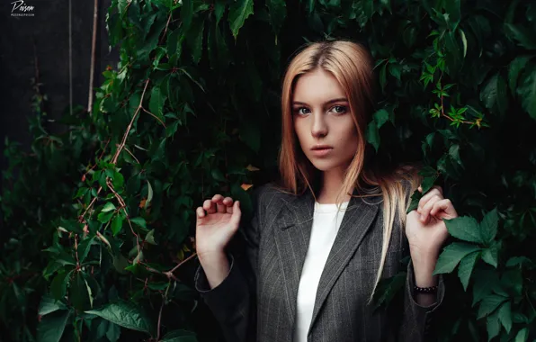 Greens, look, leaves, pose, model, portrait, makeup, hairstyle