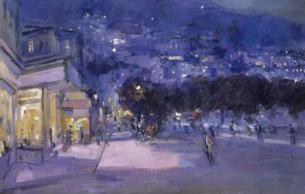 Night, lights, picture, the urban landscape, Konstantin Korovin, View Of Monaco