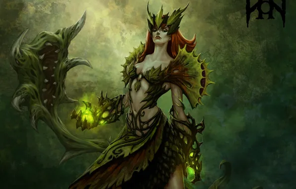 Girl, weapons, magic, monster, plants, fangs, league of legends, zyra