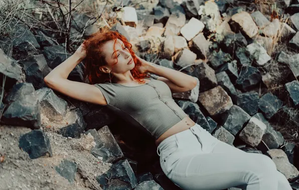 Picture girl, pose, stones