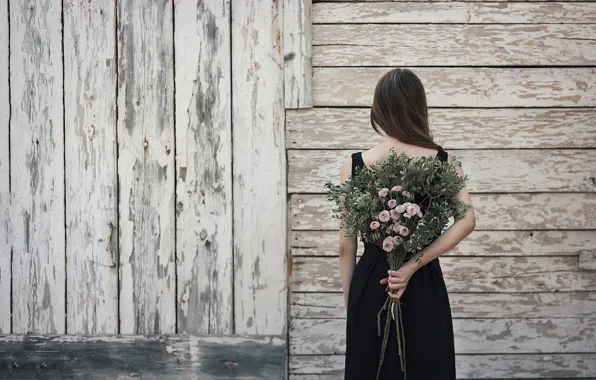 Picture girl, flowers, wall
