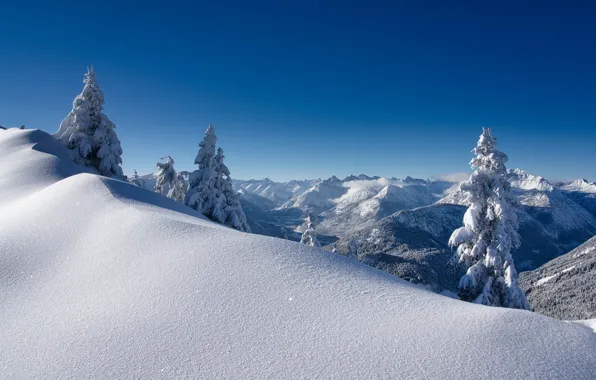 Winter, snow, mountains, Austria, ate, valley, Alps, the snow