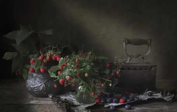 Leaves, retro, berries, raspberry, table, Board, food, blueberries