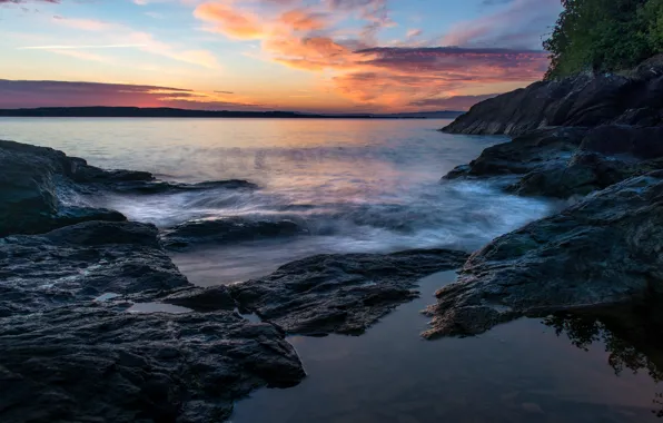 Picture sea, beach, summer, clouds, sunset, stones, rocks, shore