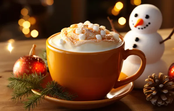 Toy, Christmas, mug, New year, snowman, drink, dessert, souffle