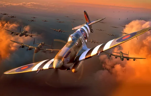Figure, fighter, The second World war, WW2, Supermarine, British, Royal Air Force, Avro 683 Lancaster
