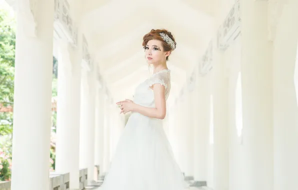 Girl, white, makeup, dress, hairstyle, the bride