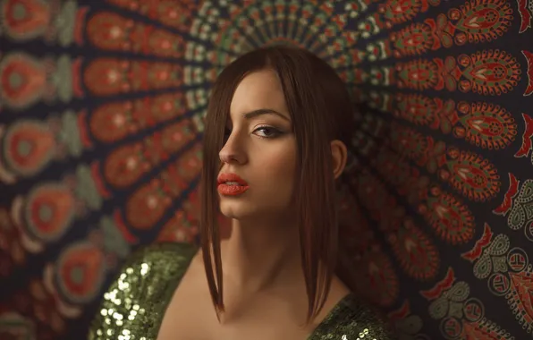 Picture look, girl, lips, background, lipstick, face, hair