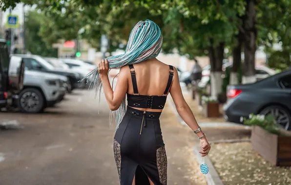 Picture dress, model, back, blue hair, A Diakov George