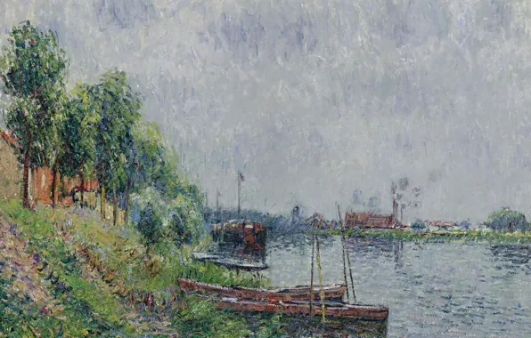 Picture Gustave Loiseau, picture, riverbank. Oise, boat, Gustave Loiseau, river, landscape