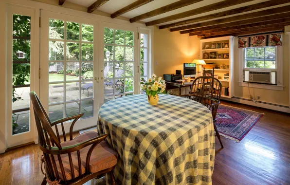 Desk, interior, cozy, warm colors, living room
