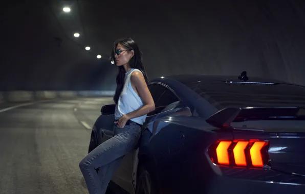 Ford, Girl, Road, The tunnel, Ford, Pony Car, 2022, Ford Mustang Dark Horse