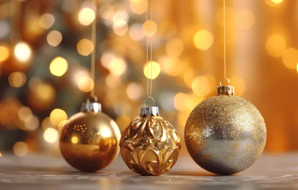 Balls, light, glare, lights, gold, holiday, pattern, Shine