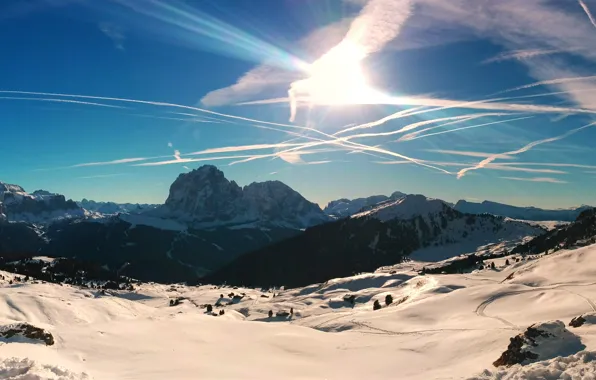 Winter, forest, the sky, clouds, snow, landscape, mountains, tops