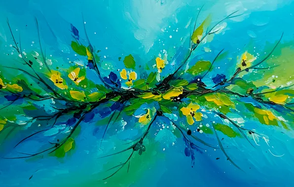 Leaves, flowers, branches, abstraction, figure, spring, abstract, art