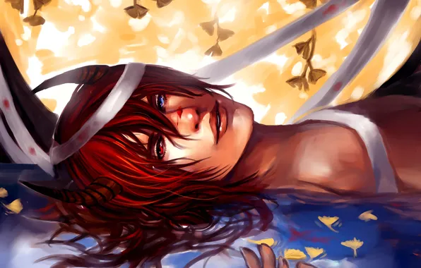 Look, water, flowers, pose, the demon, lies, horns, guy