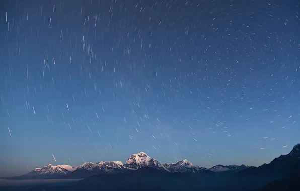 Picture the sky, stars, mountains, rotation, The Himalayas