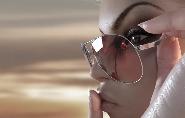 Girl, face, rendering, glasses, lips, rebeca