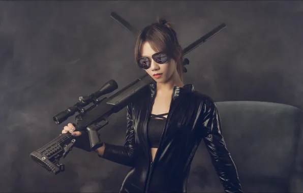 Girl, pose, weapons, Girl, weapon, pose