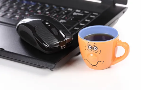 Picture sadness, creative, positive, blur, mouse, Cup, laptop, longing